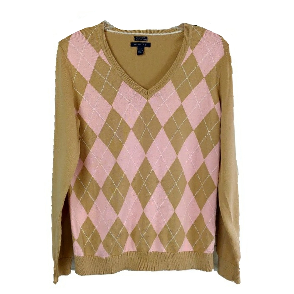 Tommy Hilfiger Wm L Argyle Pima Coton V Neck Top - Picture 1 of 5